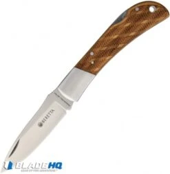 Beretta Checkered Lockback Traditional Pocket Knife 4" Brown Checkered Wood