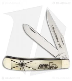 Bear & Son 2015 Christmas Trapper 4.125" Pocket Knife White Smooth Bone