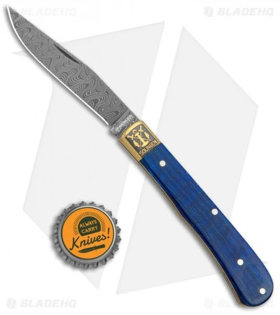 Boker Uno Trapper 2021 Annual Collector Knife Blue Curly Maple (3" Damascus) - Image 4
