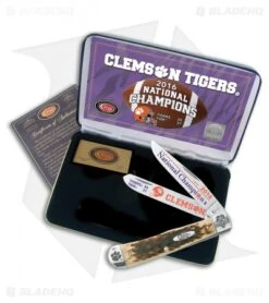 Case 2016 Clemson Championship Trapper Knife 4.125" Amber Bone (6254SS)