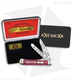 Case Cutlery 130th Anniversary Trapper Knife 4.13" Red Bone Engraved Blades