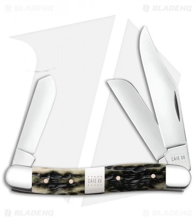 Case Large Stockman Knife 4.25" Peach Seed Jigged Olive Green Bone (6375 SS)