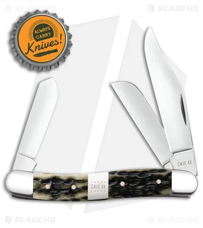 Case Large Stockman Knife 4.25" Peach Seed Jigged Olive Green Bone (6375 SS) - Image 2