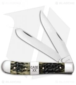 Case Trapper Pocket Knife Peach Seed Jig Olive Green Bone (6254 SS)