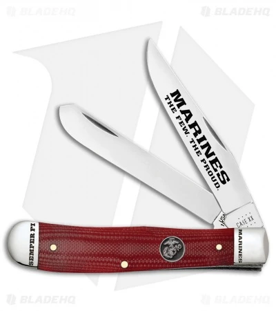 Case Cutlery Trapper USMC Pocket Knife 3.5" Smooth Red G-10