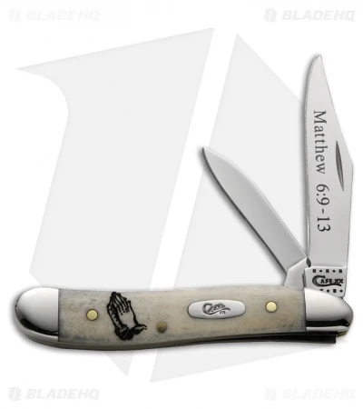Case Praying Hands Peanut Pocket Knife 2.875" Smooth Natural Bone (6220 SS) 8847