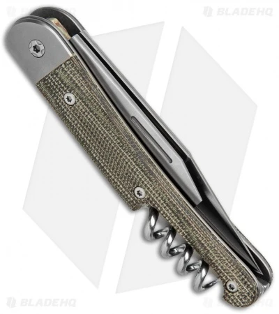 LionSteel Jack Slip Joint Knife Three Function Green Micarta (3" Satin M390) - Image 3