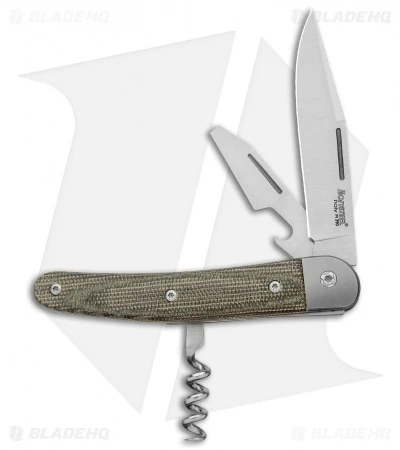 LionSteel Jack Slip Joint Knife Three Function Green Micarta (3" Satin M390)