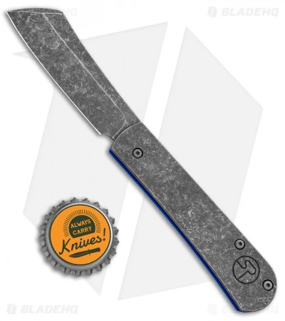 Serge Panchenko Custom Slip-Joint Cleaver Titanium/Blue G-10 (2.6" Stonewash) - Image 4