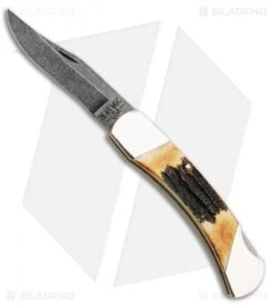Bear And Son Folding Hunter Stag Lock Back Knife (3.75" Damascus)